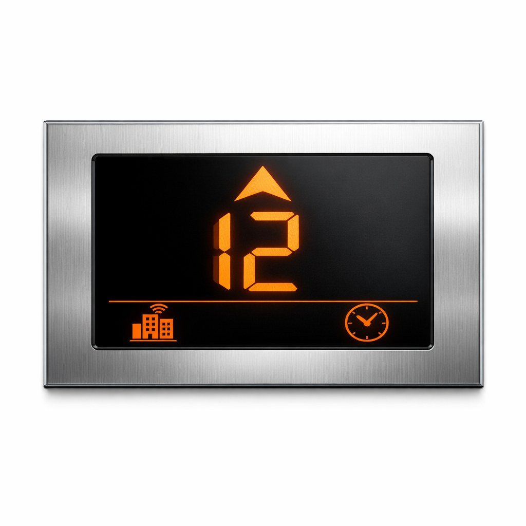 Multi-Media CPI elevator display showing floor number and multimedia content